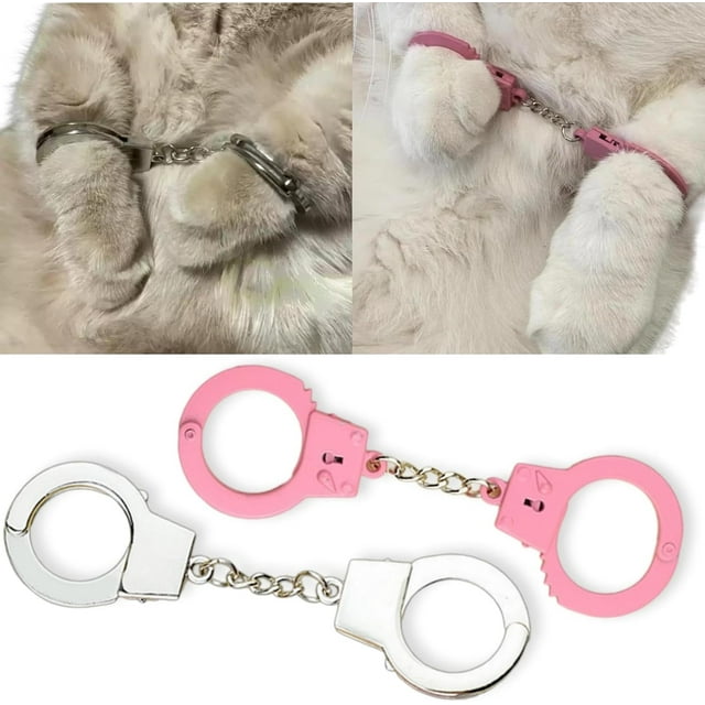 Cat Handcuffs Toy Cat Handcuffs Funny Cat Handcuffs Mini Cat Handcuff Mini Cat Handcuffs Cat Photography Props Stainless Steel Pet Toy Handcuffs Mini Pet Handcuff Suitable for Most Pets