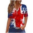 thumbnail image 2 of Itsame 4th of July Shirts Women Independence Day Short T-Shirt Sleeve American Flags Printed Short Sleeve Top, V-Neck White, 2 of 5