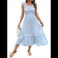 thumbnail image 2 of Vestido Bohemio de Verano para Mujer, con Rayas, Volantes, Tirantes Finos, Holgado, y Fruncido. Azul M, 2 of 10