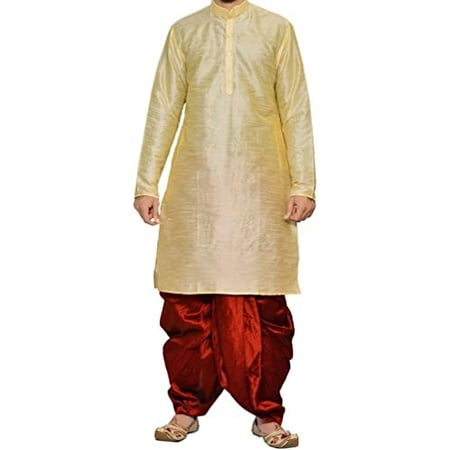

Royal Men s Art Silk Blend Dhoti Kurta Set_Gold