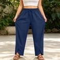 thumbnail image 5 of Vynhevius Womens High Rise Pants Plus Size Wide Leg Smocked Elastic Waistband Casual Relaxed Trousers Solid Color Vacation Bottoms, 5 of 7