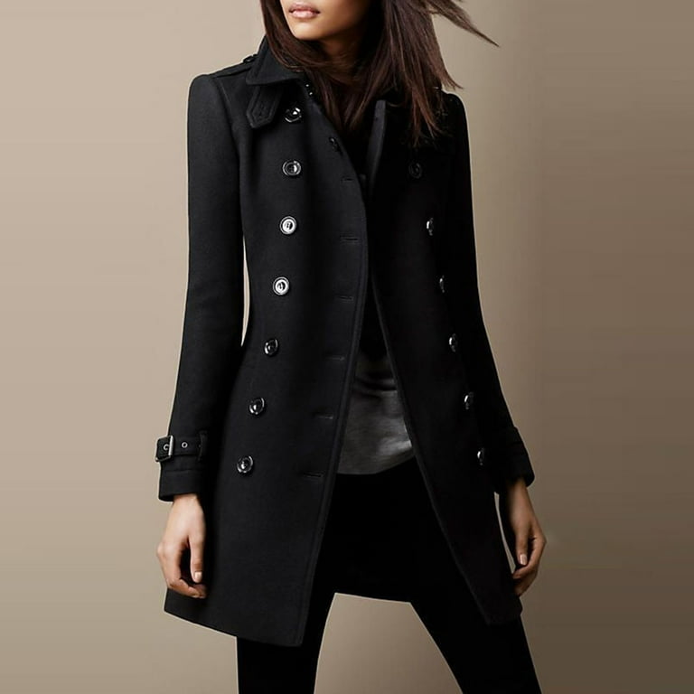 Herrnalise Women's Double Breasted Pea Coat Winter Mid-Long Herrnalise Women's Double Breasted Pea Coat Winter Mid-Long