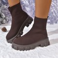 thumbnail image 2 of Coffee Ladies Ankle Sock Boots Winter Mesh Elastic Short Tube Round Toe Chunky Low Heel Solid Color Non-Slip Warm Casual Daily Wear Footwear Size 42, 2 of 9