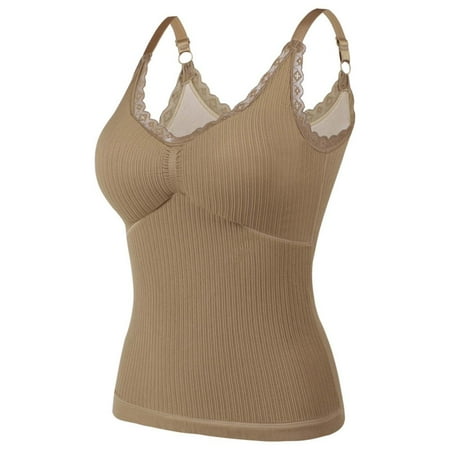 

Gaiseeis Winter Warm Double Layer Vest Bottoming Slimming Solid Color Bra With Bra Pad Khaki