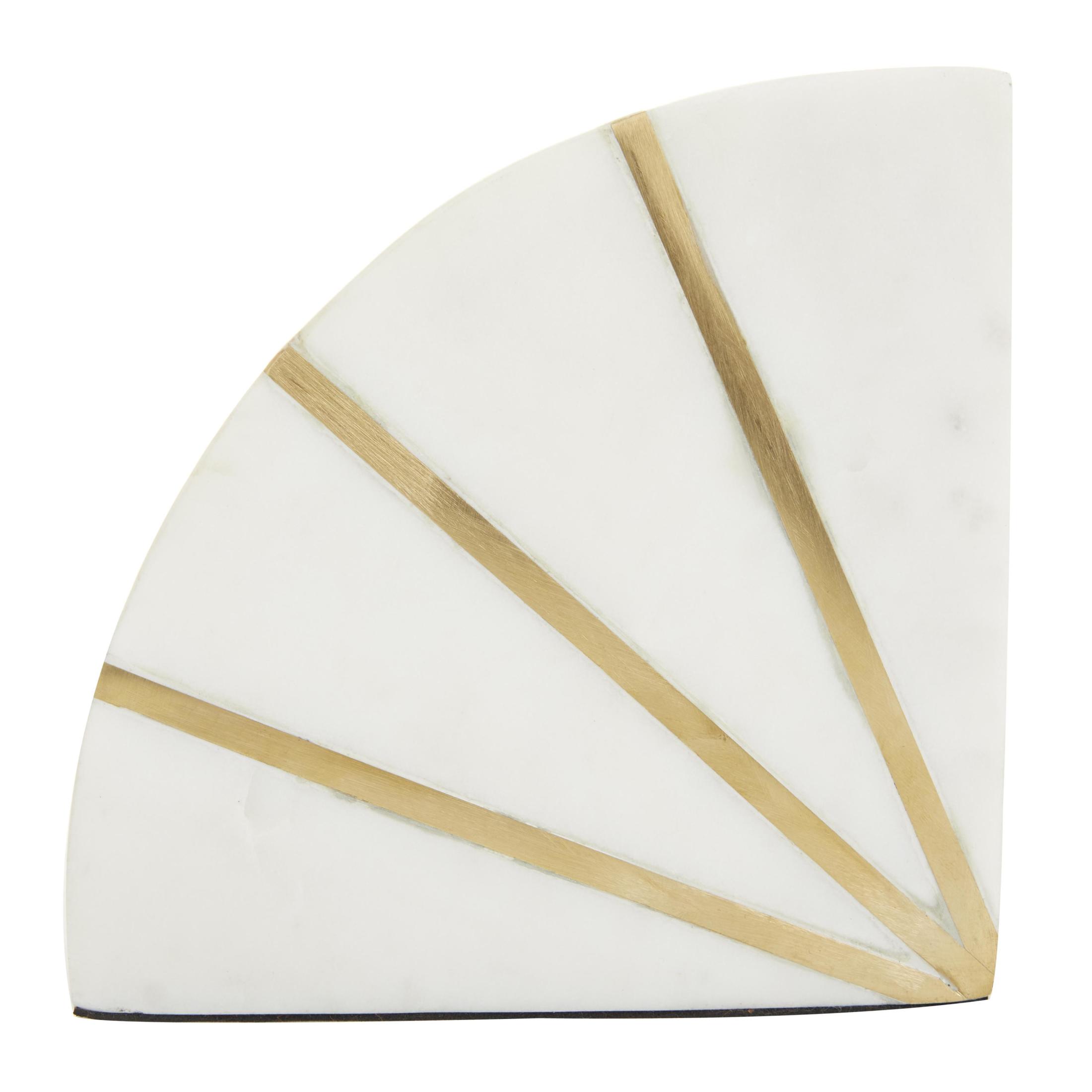CosmoLiving by Cosmopolitan 5" Geometric 9 lbs White Marble Bookends with Gold Inlay (Set of 2)