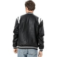 thumbnail image 3 of Men's PU Faux Leather Full-Zip Bomber Jacket Stand Collar Fleece Windproof Lightweight Motorcycle Racing Coat Outwear, 3 of 6