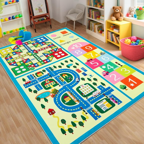 CAROMIO Washable Educational Game 4' x 6' Area Rug for Living Room Playroom Indoor Yellow Carpet