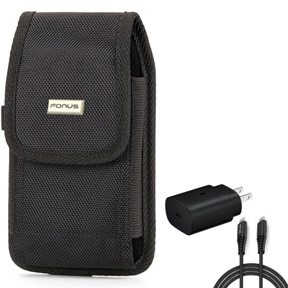 25W Fast Home Charger & Case Belt Clip for Samsung Galaxy S22 Ultra,S21,Ultra,S20 Ultra,Plus,Fan Edition,FE 5G - PD Type-C 6ft USB-C Cable   Rugged Holster Combo