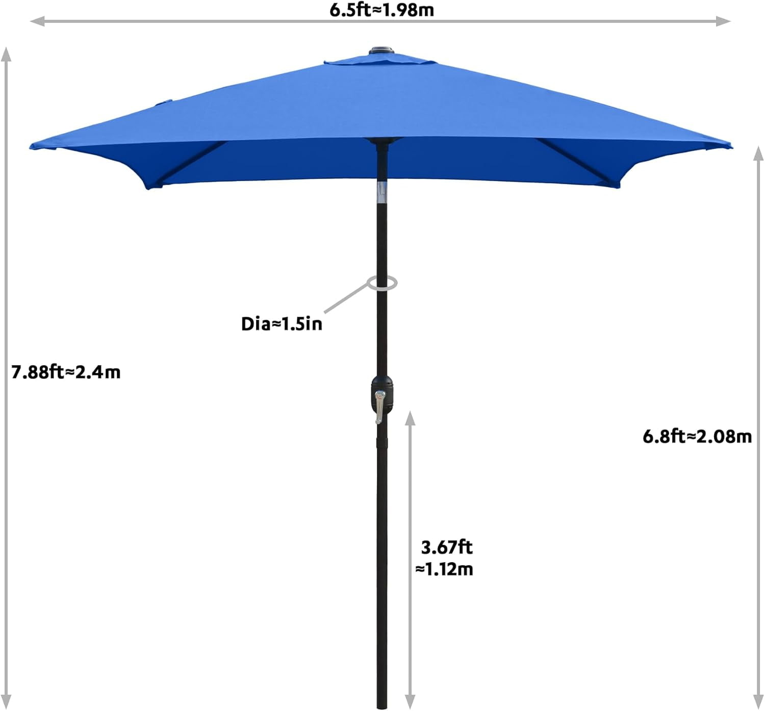MAYPEX 6.5 Ft Patio Umbrella with Tilt and Crank Square Beach Umbrella Weather Resistant Durable 6 Sturdy Steel Ribs Market Umbrella Outdoor Patio, Blue