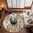 thumbnail image 3 of 3.3ft Round Rug, Vintage Boho Non-Skid Rubber Backing Large Area Rugs - Living Room Bedroom Home Office, Chic Farmhouse Neutral Morocco Geometric Indoor Floor Mat Carpets Washable Rug, 3 of 9