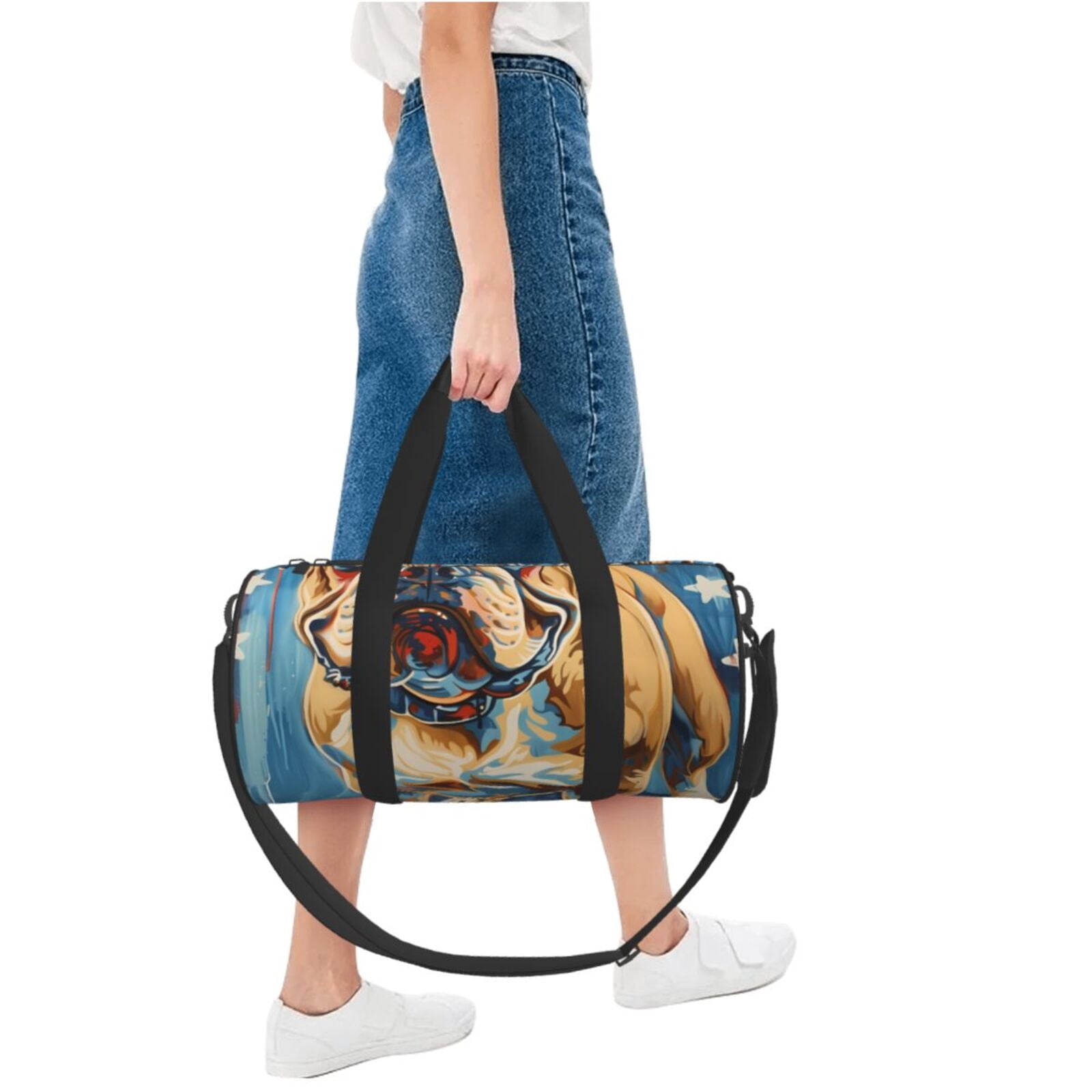 Vsdgher Patriotic Bulldog Welcome 45L Foldable Duffel Bag, Sports Gym Bag,Overnight Bag, Portable Weekender Bag for Airplanes