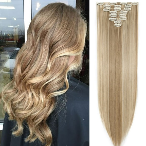 SEGO Clip in Hair Extensions Straight Full Head Real Hair 8 Hair Pieces 18 Clips For Women Hollywood Hair Accessory Blonde/Golden/Red/Purple/Pink/Blue/Black