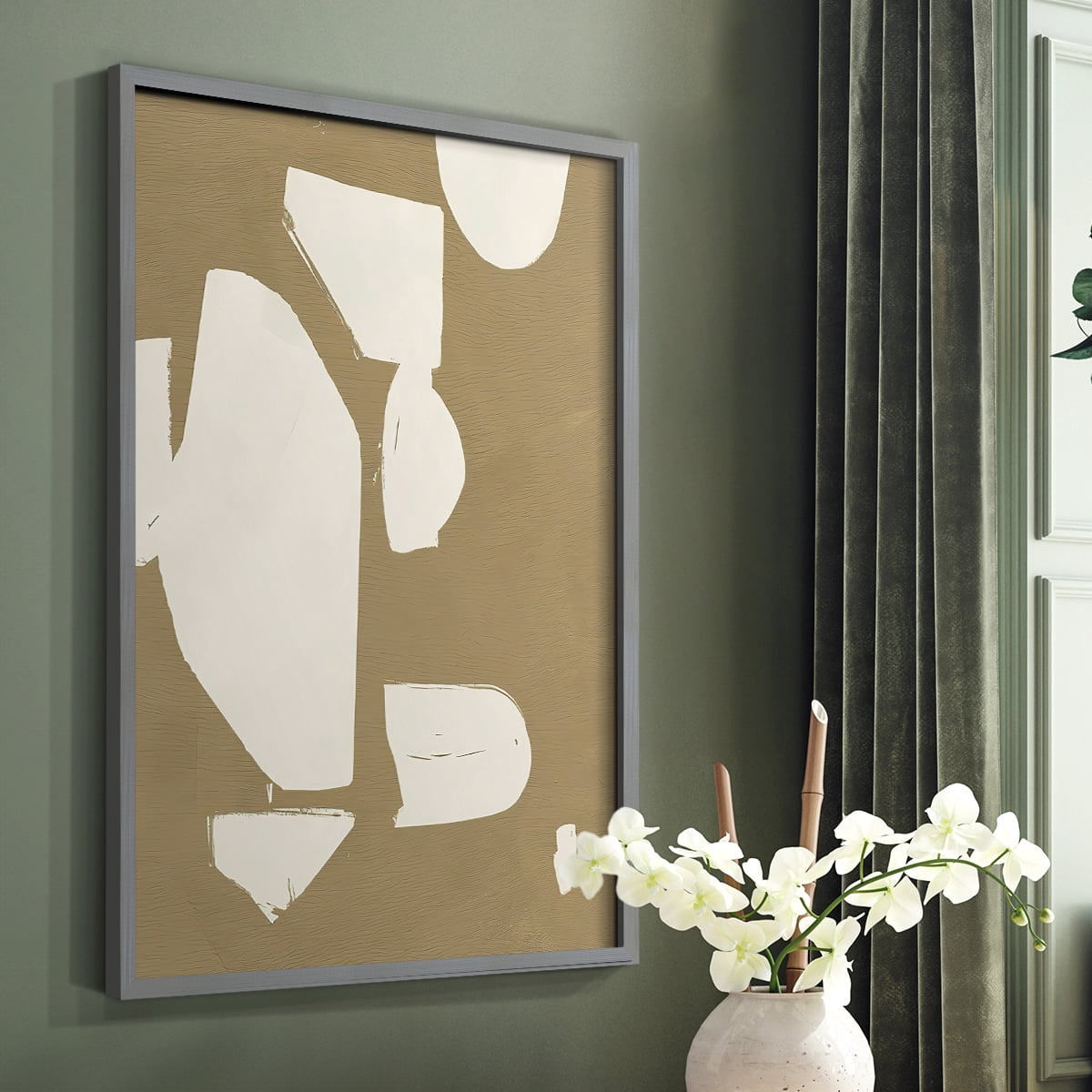 Chunky Abstract II Framed Print in Gray Solid Wood Framed Print No Nail Hanging