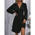 thumbnail image 4 of Women'S Elegant Dress V Neck Long Sleeve High Waist Swing Prom Cocktail Short Dresses Black XXL, 4 of 8