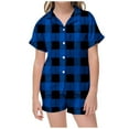 thumbnail image 2 of MIASHUI Pyjama pour Enfants Filles Garçons Doux Confortable à Carreaux Ensemble 2 Pcs, Bleu, 6-7 Ans, 2 of 4