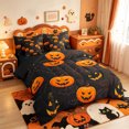 thumbnail image 2 of Manfei Cartoon Halloween 7-Piece Twin Bedding,Harvest Pumpkin Print Bedding Comforter Set,Black Reversible, 2 of 7