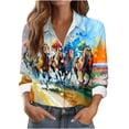 thumbnail image 2 of Vivianyn HD Women's Allover Print Long Sleeve Shirt,Daily Versatile Casual Button Down Blouse Wear Top,Impressionist Horse Racing Print,Size S-XXL, 2 of 6