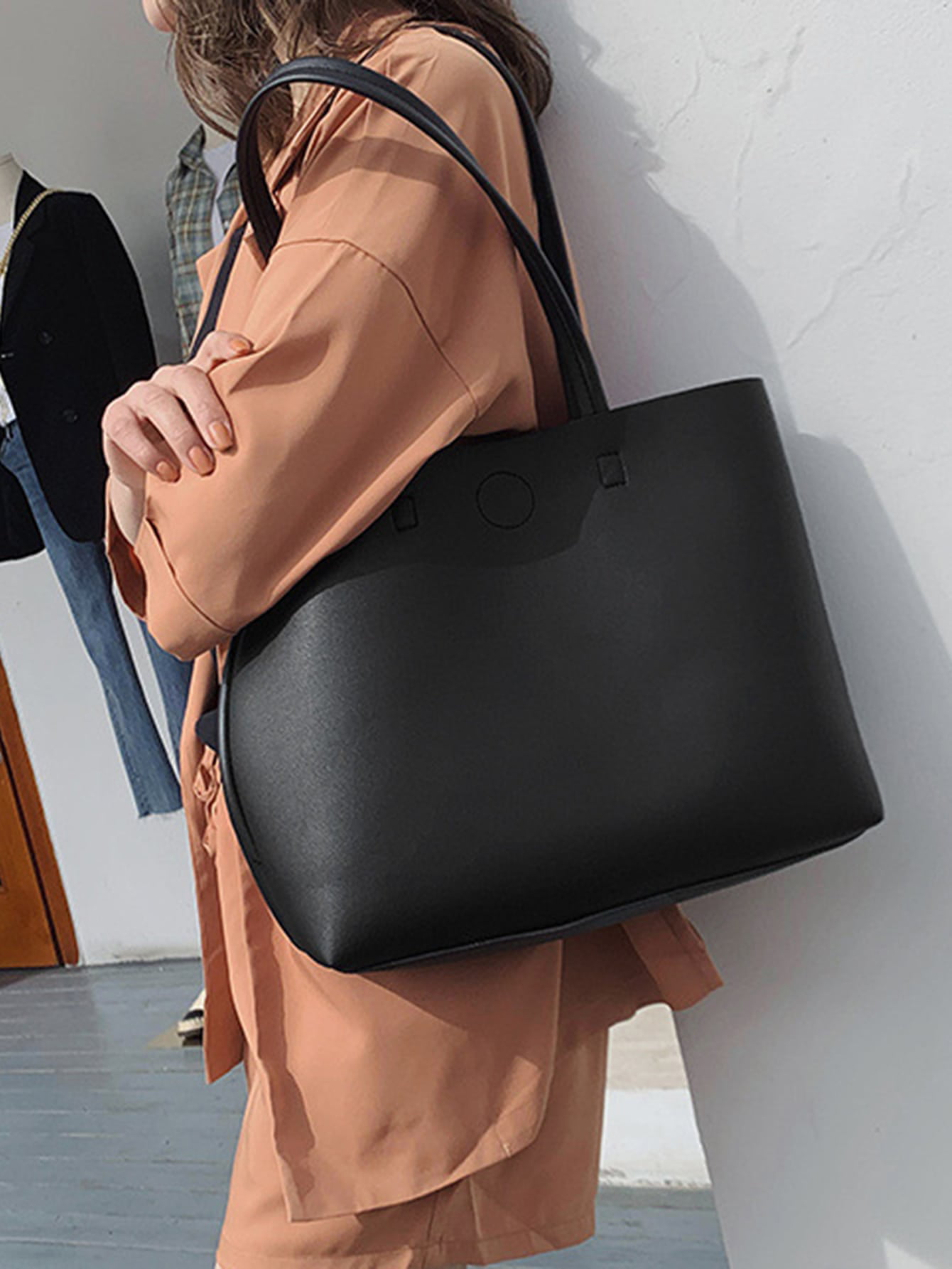 Womens Plain Double Straps Faux Leather Shoulder Messenger Purse Handbag Bag 