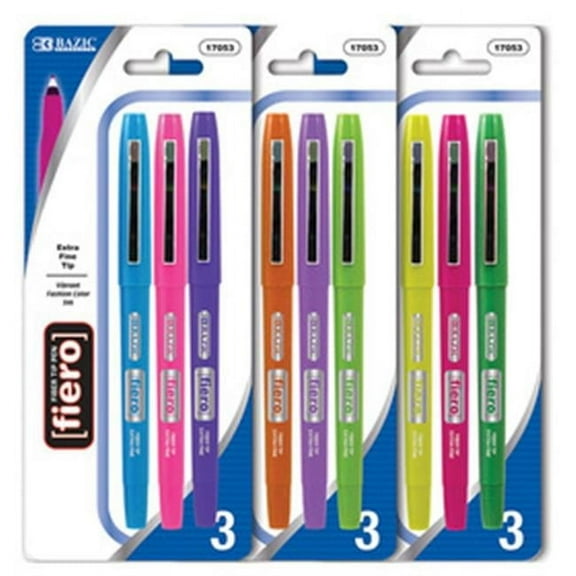 Bazic  Fiero Assorted Color Fiber Tip Fineliner Pen (3/Pack) Case of 24