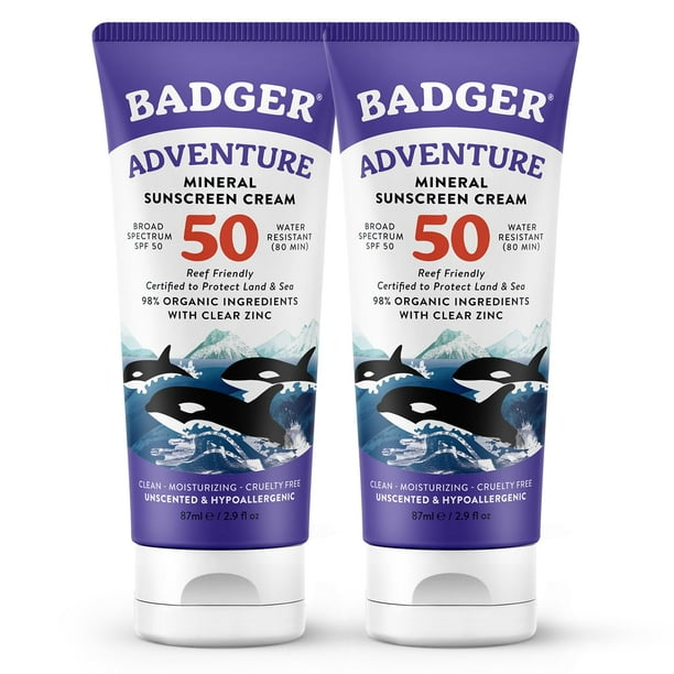 Protector solar Badger biodegradable Reef Safe SPF 50, 85 ml, paquete de 2