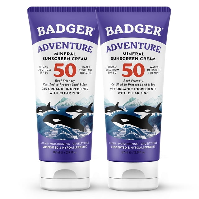 Protector solar Badger biodegradable Reef Safe SPF 50, 85 ml, paquete de 2
