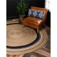 thumbnail image 1 of Unique Loom 3142891 8 x 8 ft. Round Gujarat Braided Jute Rug, Natural & Navy Blue, 1 of 1