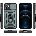 thumbnail image 4 of Sturdy Case for Apple iPhone 12 Mini (Not 12) with Slide Camera Window, Heavy Duty Military Grade Protection Phone Cover Built-in 360°Rotate Ring Stand for Apple iPhone 12 Mini SJ Green, 4 of 14
