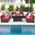thumbnail image 4 of Gymax 9 PCS Patio Rattan Furniture Set Fire Pit Table Storage Black W/ Cover Red, 4 of 10