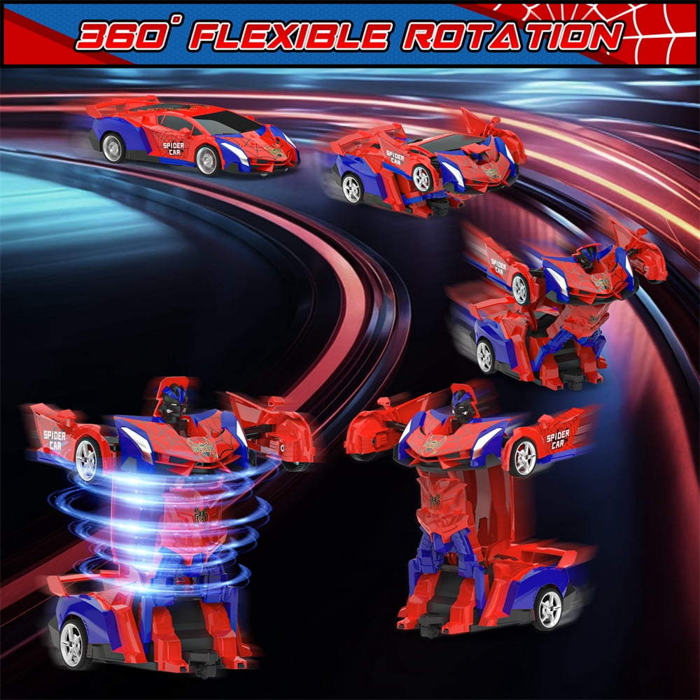 Wupuaait Transform Rc Cars, 2.4Ghz Remote Control Car 1:18 Scale Transforming Robot, One-Button Deformation 360Â°Rotation Car Toy Gifts for Boys 4-12, Red and Blue