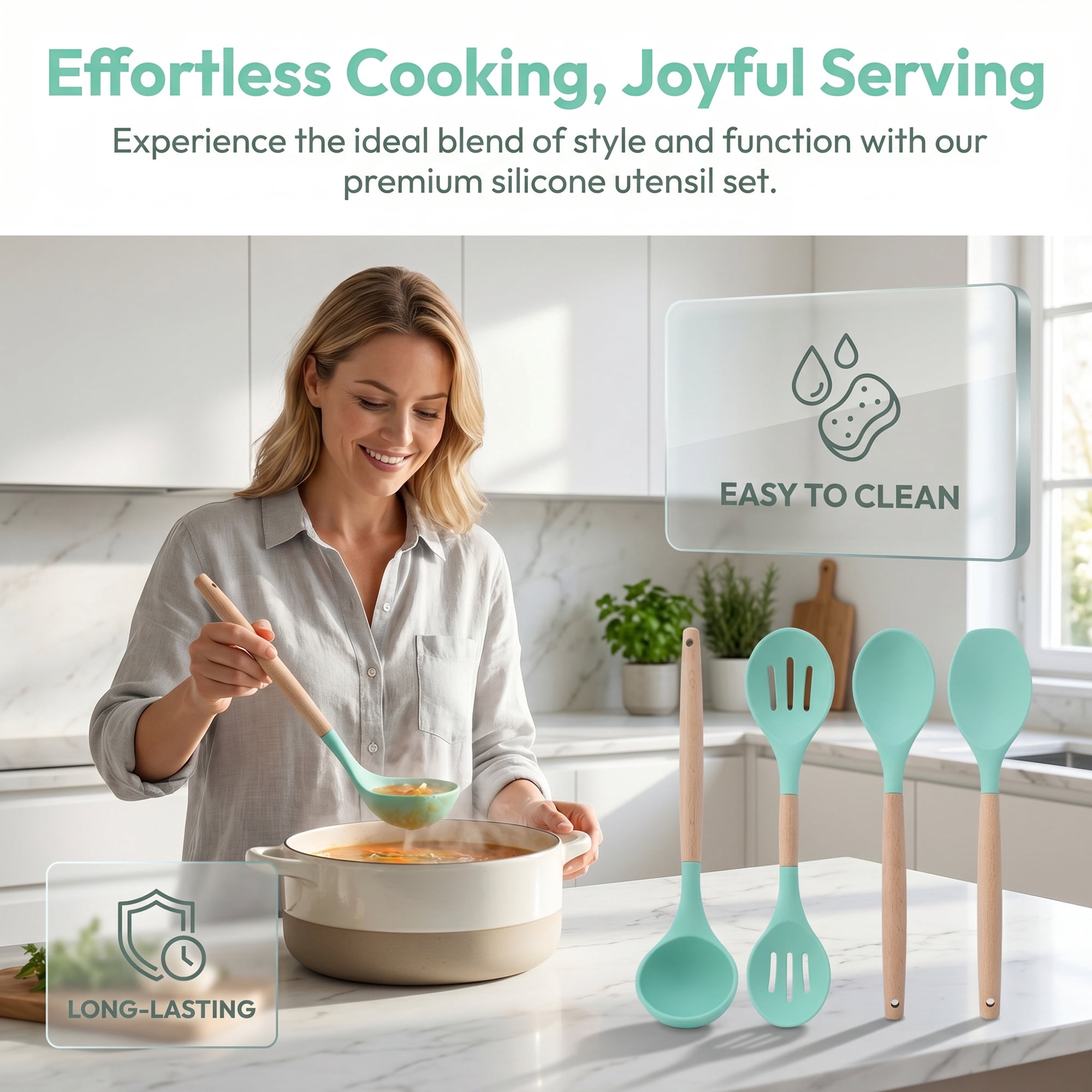 Unique Bargains 4 Pcs Cooking Utensil Set for Non Stick Cookware and Gadgets Dark Green