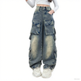 thumbnail image 3 of EnJoCho Kids Cargo Denim Jeans Straight Wide Leg Baggy Pants Girls Boys Casual Washed Black Trousers Hiphop Streetwear Elastic Waist Comfort Jeans Pants, 3 of 8