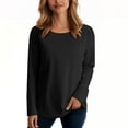 thumbnail image 2 of Womens's Waffle Knit Long Sleeve Tops Lightweight Base Sweaters Crew Neck Solid Color Casual T-shirts (L, Black), 2 of 7