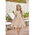 thumbnail image 5 of Arshiner Girls Dress Summer Wedding Party Square Neck Hollow Back Solid Midi Flowy Casual Dresses, 5 of 6