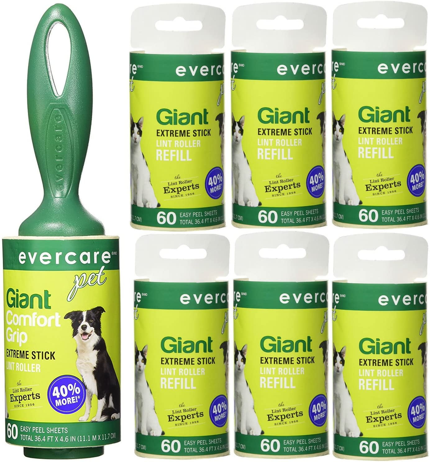 6 Pack Evercare Lint Roller Refill 60 Sheets Extra Sticky Pet Hair Dandruff