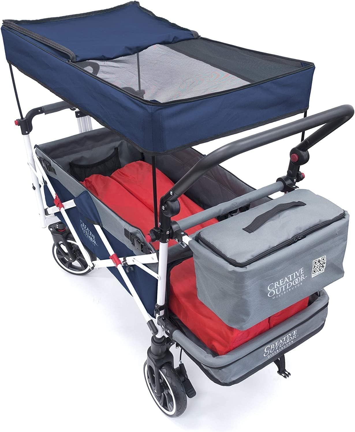 Creative Outdoor Push Pull Wagon Stroller with Canopy Folding Wagon for Kids, Black/Gray