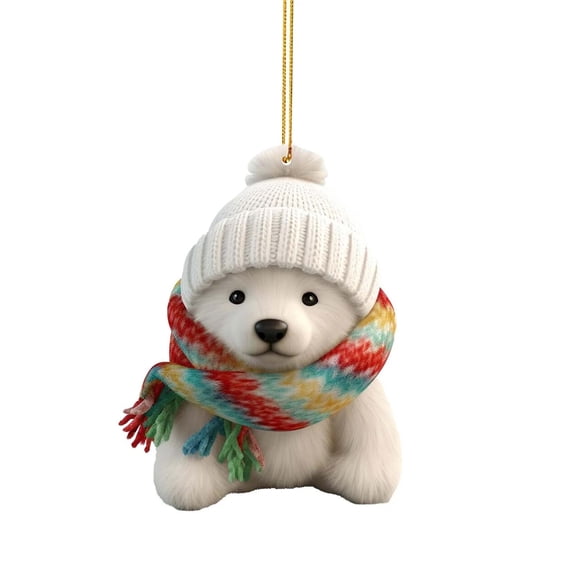 Lilixerw Cute Polar Bear Acrylic Ornament,Christmas Mini Animal Pendant for Car Mirror,Home,Christmas Tree Decor,3.15 Inch