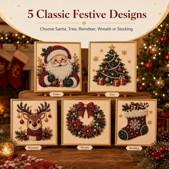 DIY Christmas Pearl Diamond Painting Art Kit with Frame, Christmas Pearl Beads Art Craft for Adults Beginner for Home Wall Decor, Healing Stress-Relieving
