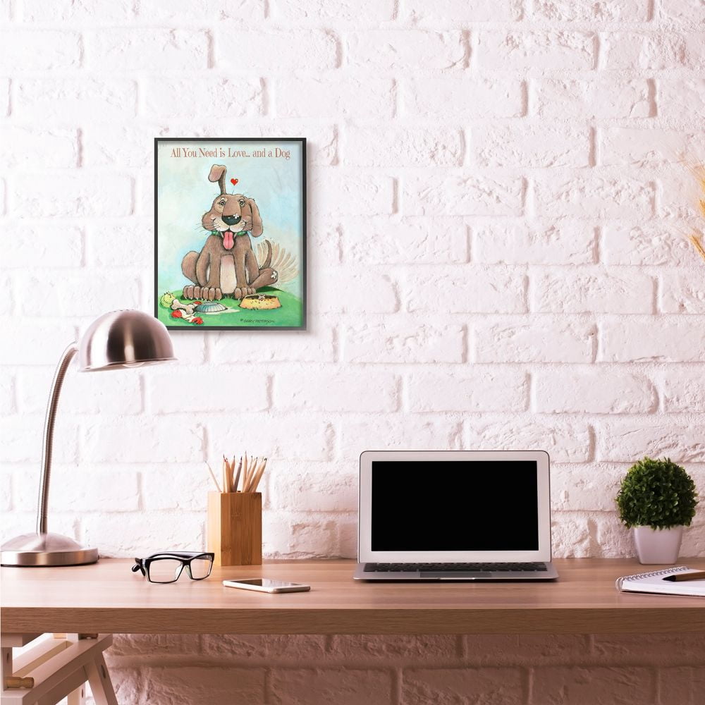 Love And A Dog Funny Pet Cartoon Design Oversized Framed Giclee Texturized Art by Gary Patterson