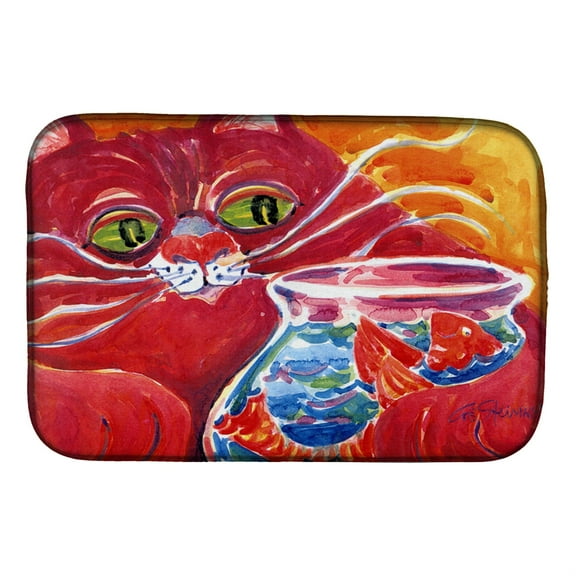 Big Red Cat at the fishbowl Dish Drying Mat