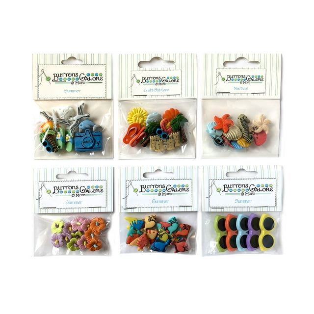 Buttons Galore 50+ Assorted Buttons for Sewing & Crafts - Summer - Set of 6 Button Packs