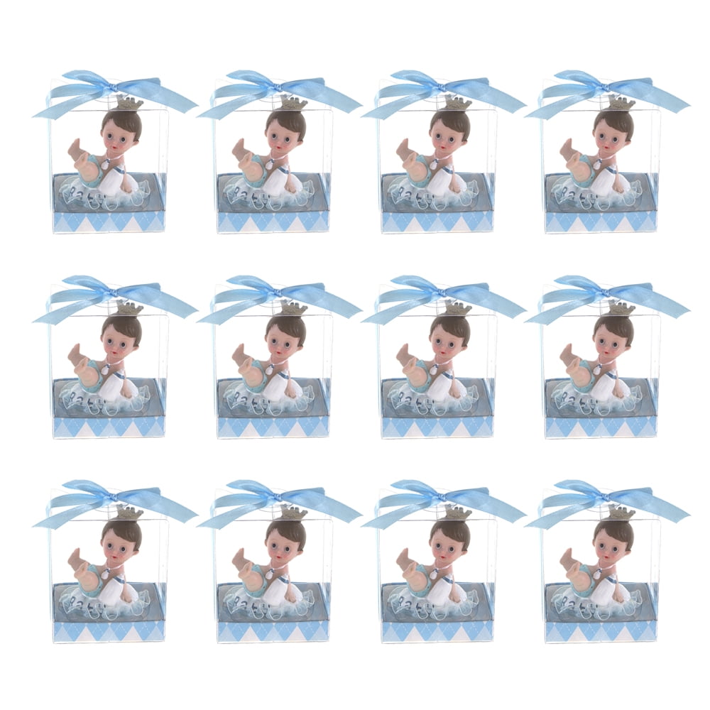 Mega Favors Keepsake Figurine 12 pcs Baby Boy wearing Crown with Bottle | Awesome Decorations or Party Favors | for Pregnancy Announcements, Gender Reveals, Birthday and Special Celebrations