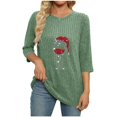 thumbnail image 2 of Christmas Tops for Women Trendy Wine Glass Printed Long Sleeve Ribbed Sweater T-Shirts Crewneck Holiday Outfits (XL, Green), 2 of 6