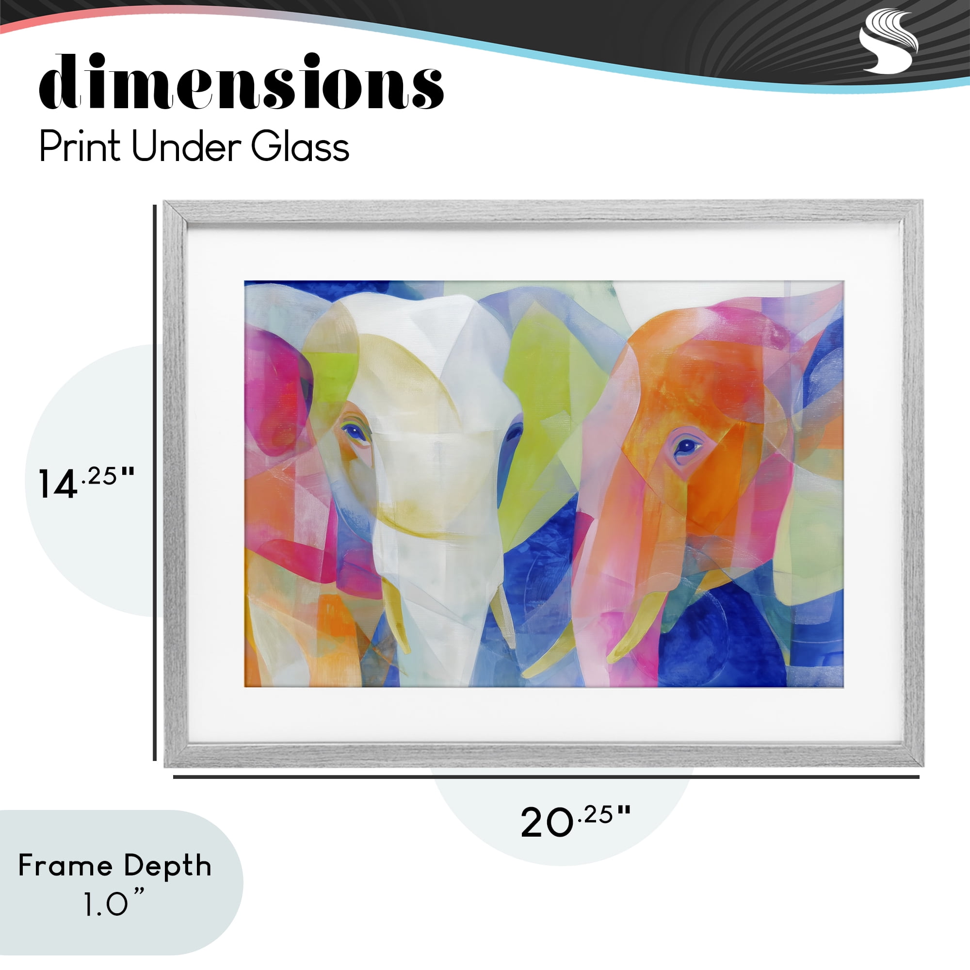 Stupell Industries Two Elephants Geometric Composition Gray Framed Print Under Glass, design by Chromatic Storm Studio