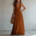 thumbnail image 6 of Halter Neck V-Neck Sleeveless Maxi Dress Solid Color Flowy Dress Casual Summer Party Evening Gown for Women Brown S(S), 6 of 8