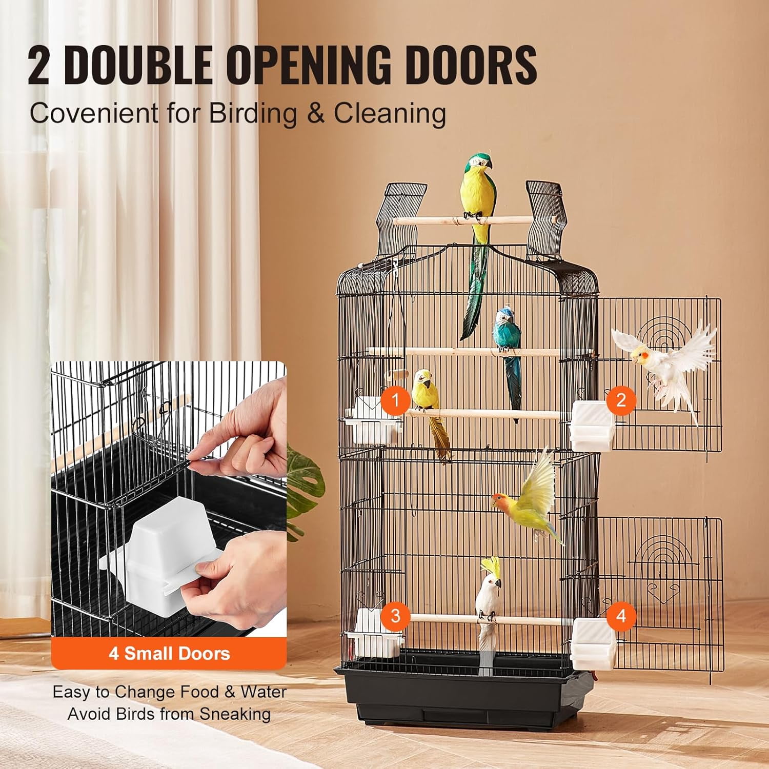 41-inch Open Top Large Parrot Bird Cage, Hanging Bird Cage for Parakeets Finches Canaries Lovebirds Cockatiels Budgies Small Quaker Conures Travel Pet Flight Birdcage with Swing and Perch