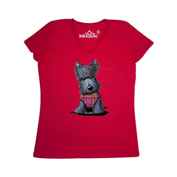 INKtastic Scottie Dog In Plaid Women's VNeck TShirt KiniArt