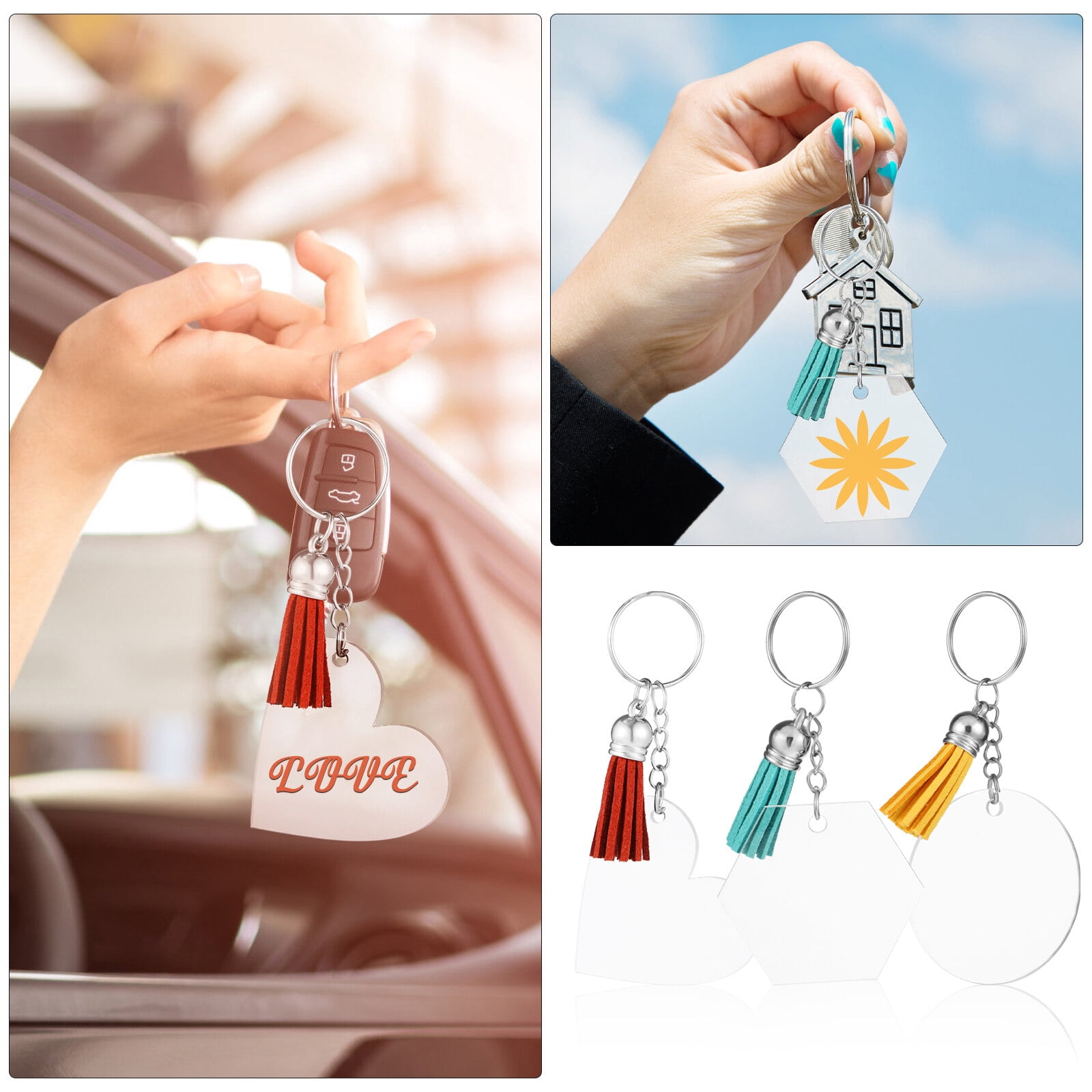 LITINKIMI Clear Acrylic Keychain Blanks with Tassels for Crafting Assorted Color