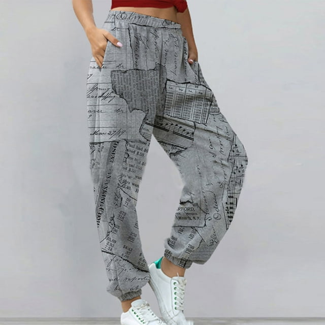 Pantalon Grand de Sport d'Été pour Femmes Mode Imprimé Décontracté Ample Long