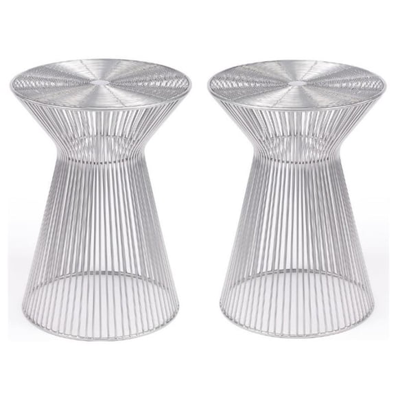 Home Square Traditional Metal End Table in Silver Finish - Set of 2