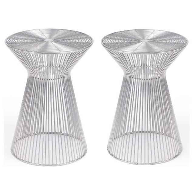 Home Square Table d'Appoint Traditionnelle en Métal Finition Argentée - Ensemble de 2